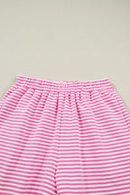Pink Stripe Oversize Mock Neck Sweatshirt and Shorts Set