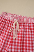 Gingham Print Ruffle Striped Detail Lace Tie Shorts