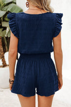 Textured Square Neck Top and Shirred High Waist Shorts Set