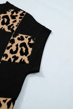 Leopard Checkerboard Short Sleeve Knit Sweater