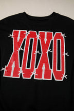 Bow Sequin XOXO Letter Graphic Exposed Seam Baggy Sweatshirt