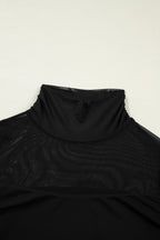 Sheer Mesh Patchwork High Neck Long Sleeve Top