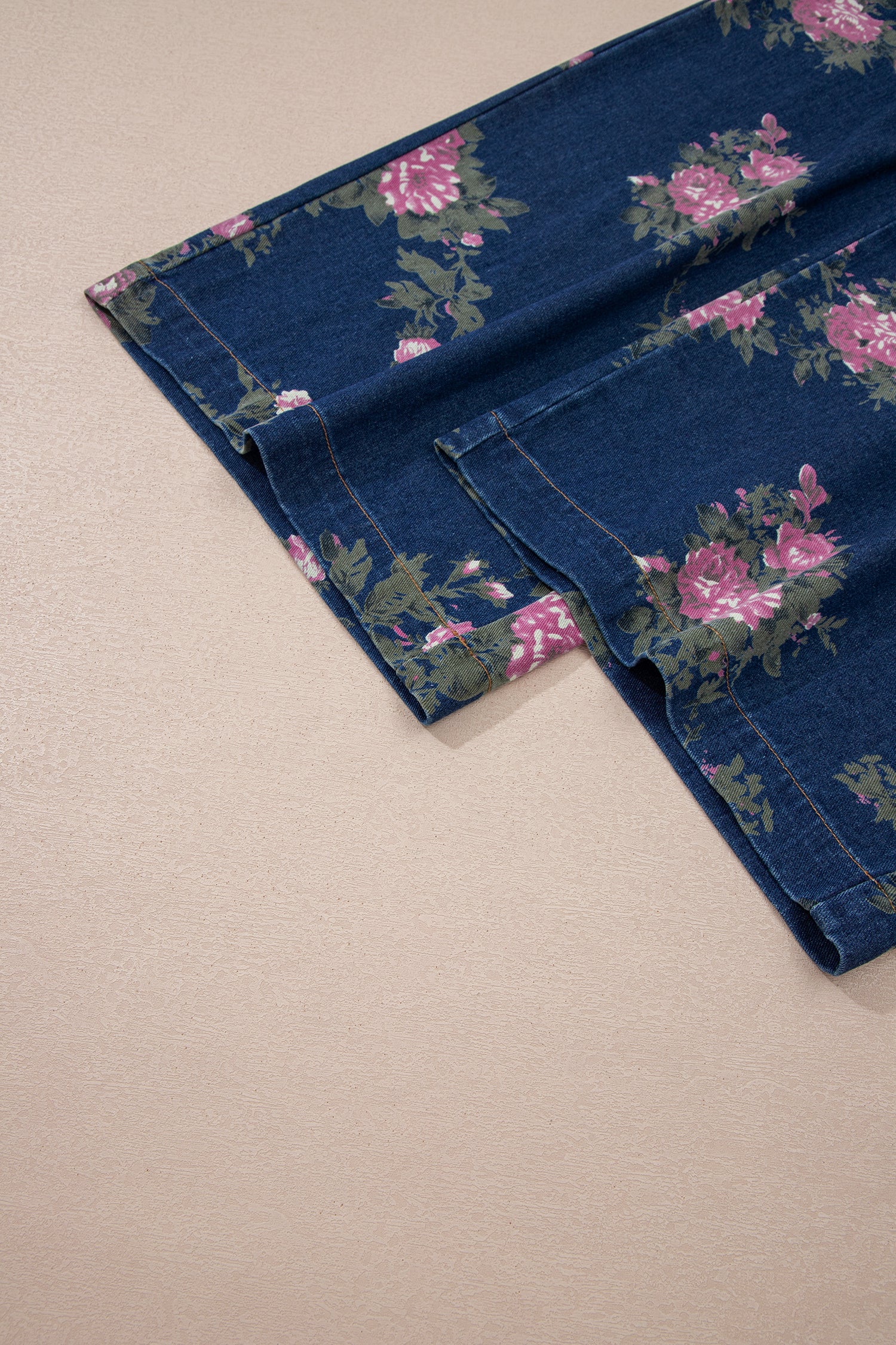 Floral Print Pleated High Waist Wide Leg Denim Jumpsuit