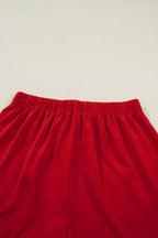 Fiery Red Contrast Trim Ribbon Bow Short Silky 2pcs Pyjama Set