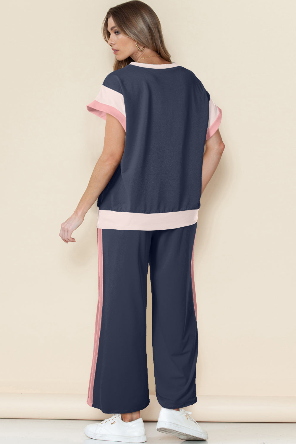 Colour Block Detail Casual Two-piece Set