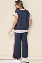 Colour Block Detail Casual Two-piece Set