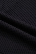 Black Ribbed Knit Contrast Denim Patchwork Hooded Long Sleeve Top
