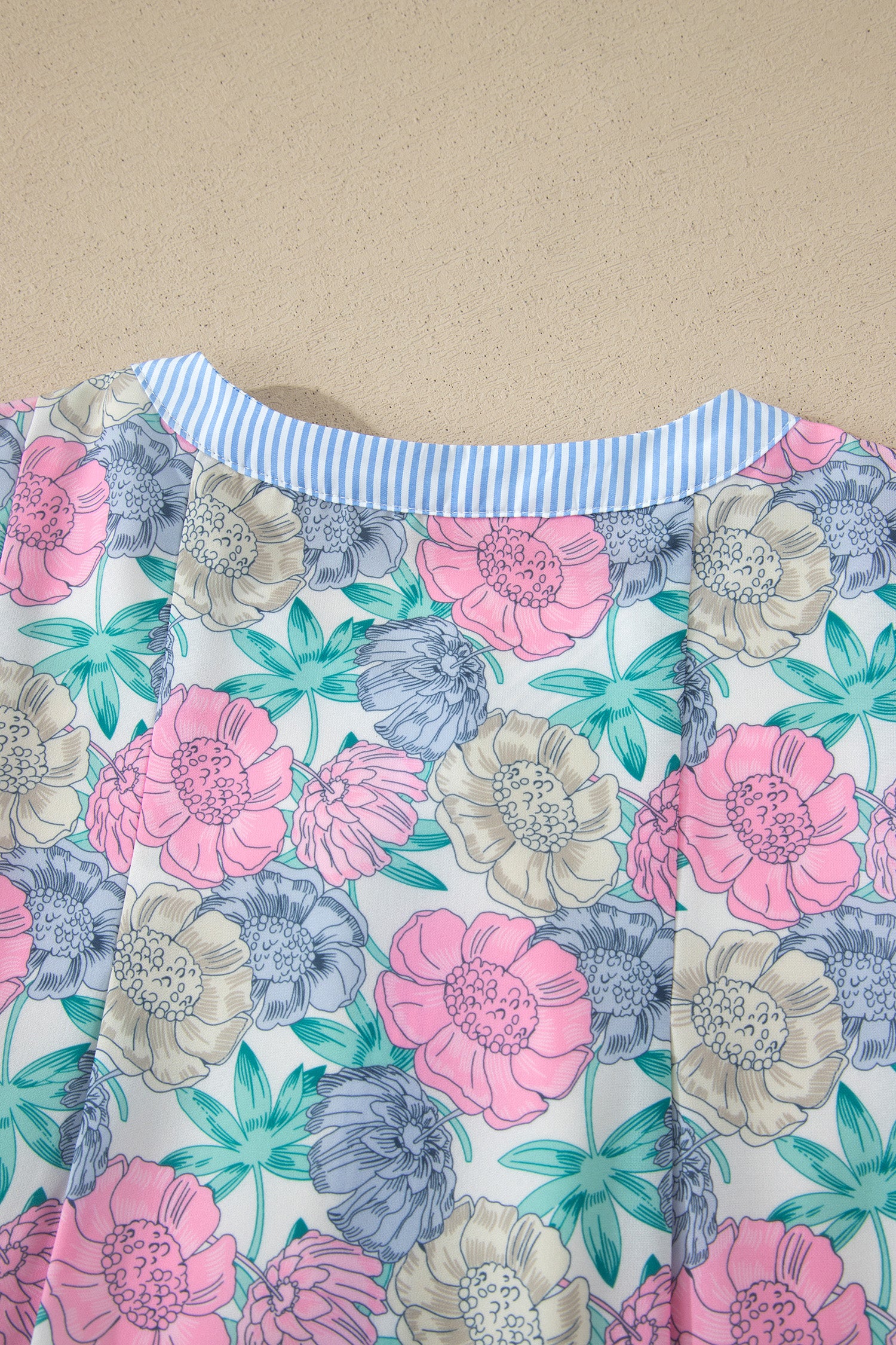 White Floral Print Striped Contrast Trim Belted Short Dress
