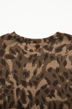 Brown Loose Contrast Striped Accent Leopard T Shirt Mini Dress with Pockets