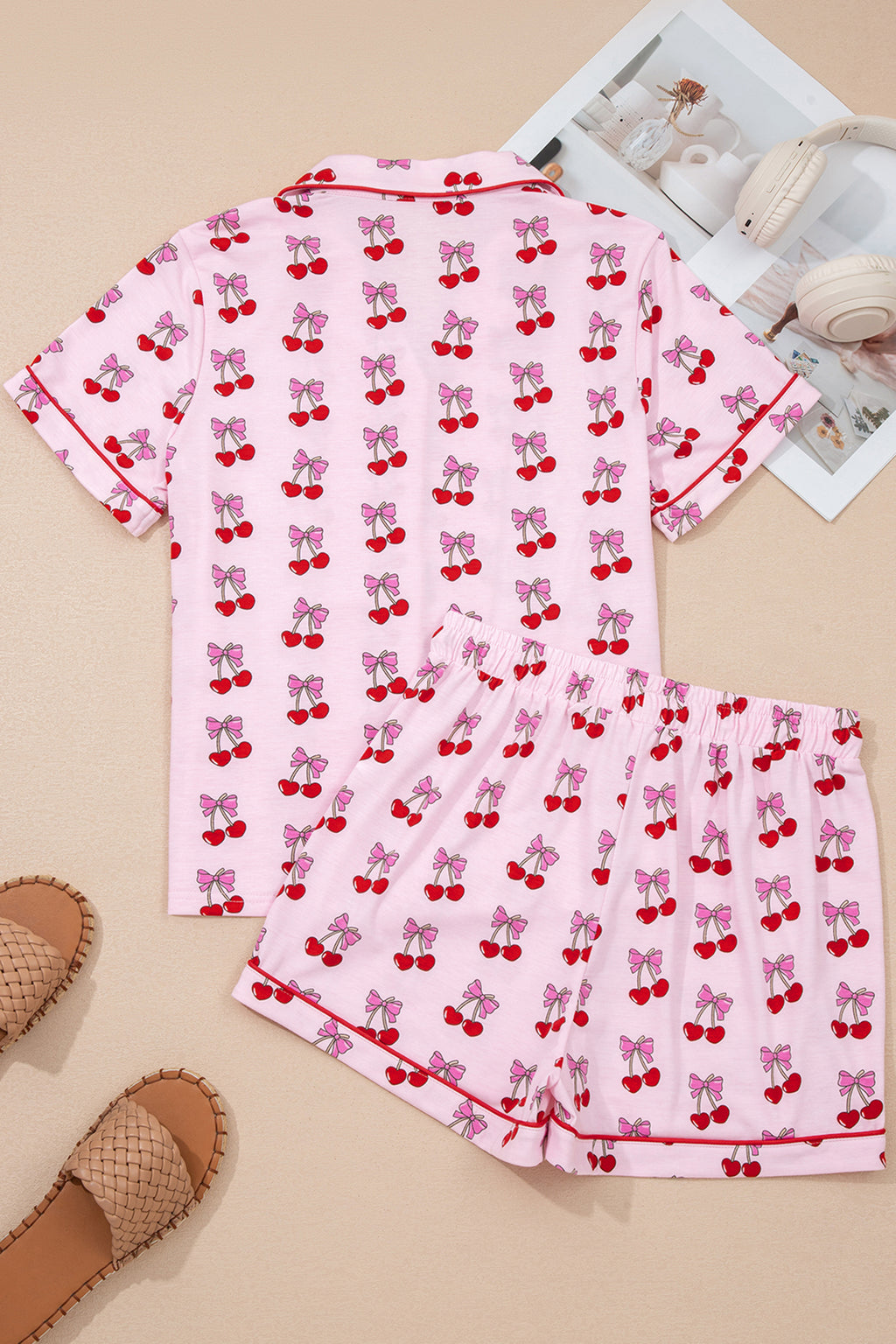 Pink Cherry/Bow Print Short Pyjama Set