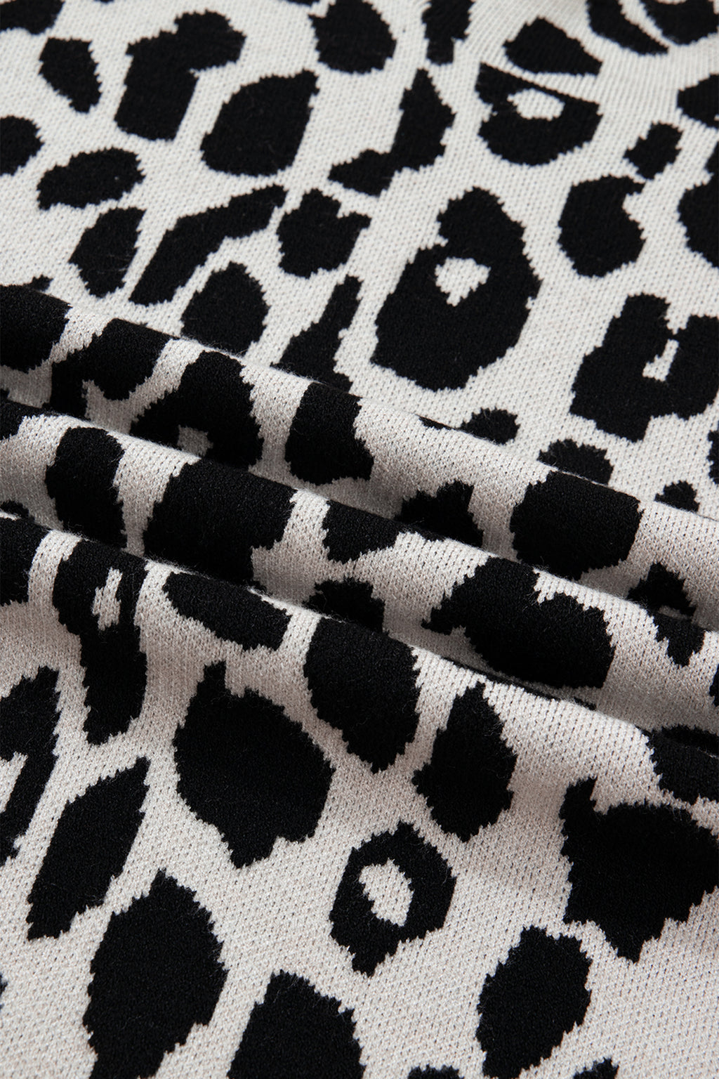 Black Plus Size Leopard Print High Neck Short Sleeve Sweater