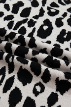 Black Plus Size Leopard Print High Neck Short Sleeve Sweater
