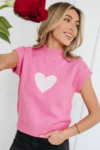 Pink Valentine Heart Graphic Cropped Short Sleeve Sweater