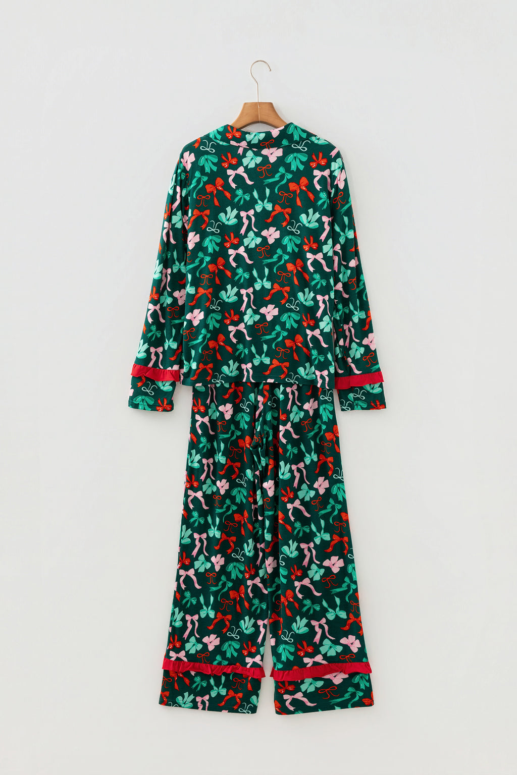 Green Festive Bow Print 2pcs Pyjama Pant Set