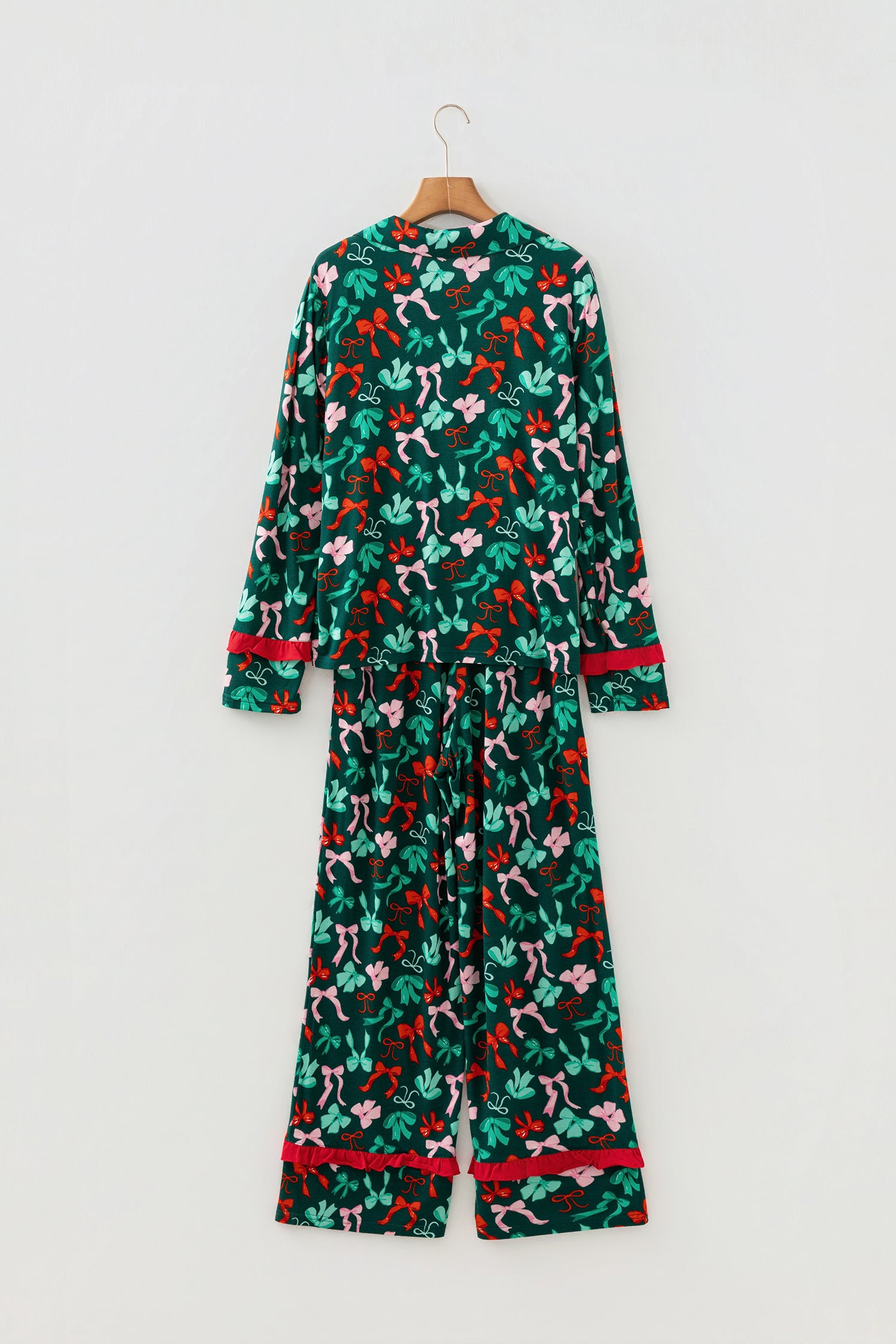 Green Festive Bow Print 2pcs Pyjama Pant Set