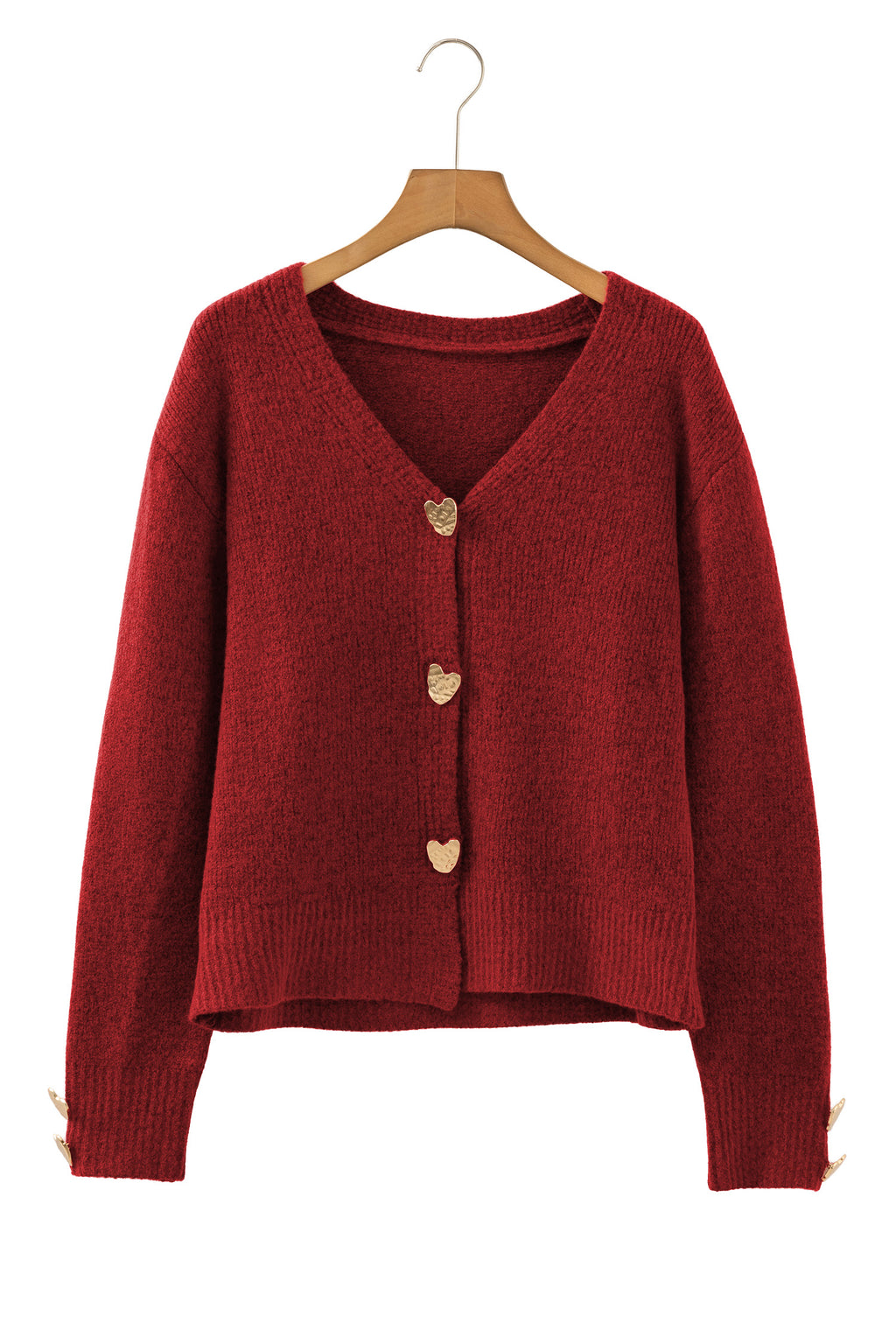 Heart Metal Button V Neck Cardigan Sweater