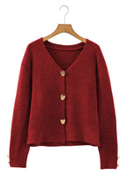 Heart Metal Button V Neck Cardigan Sweater