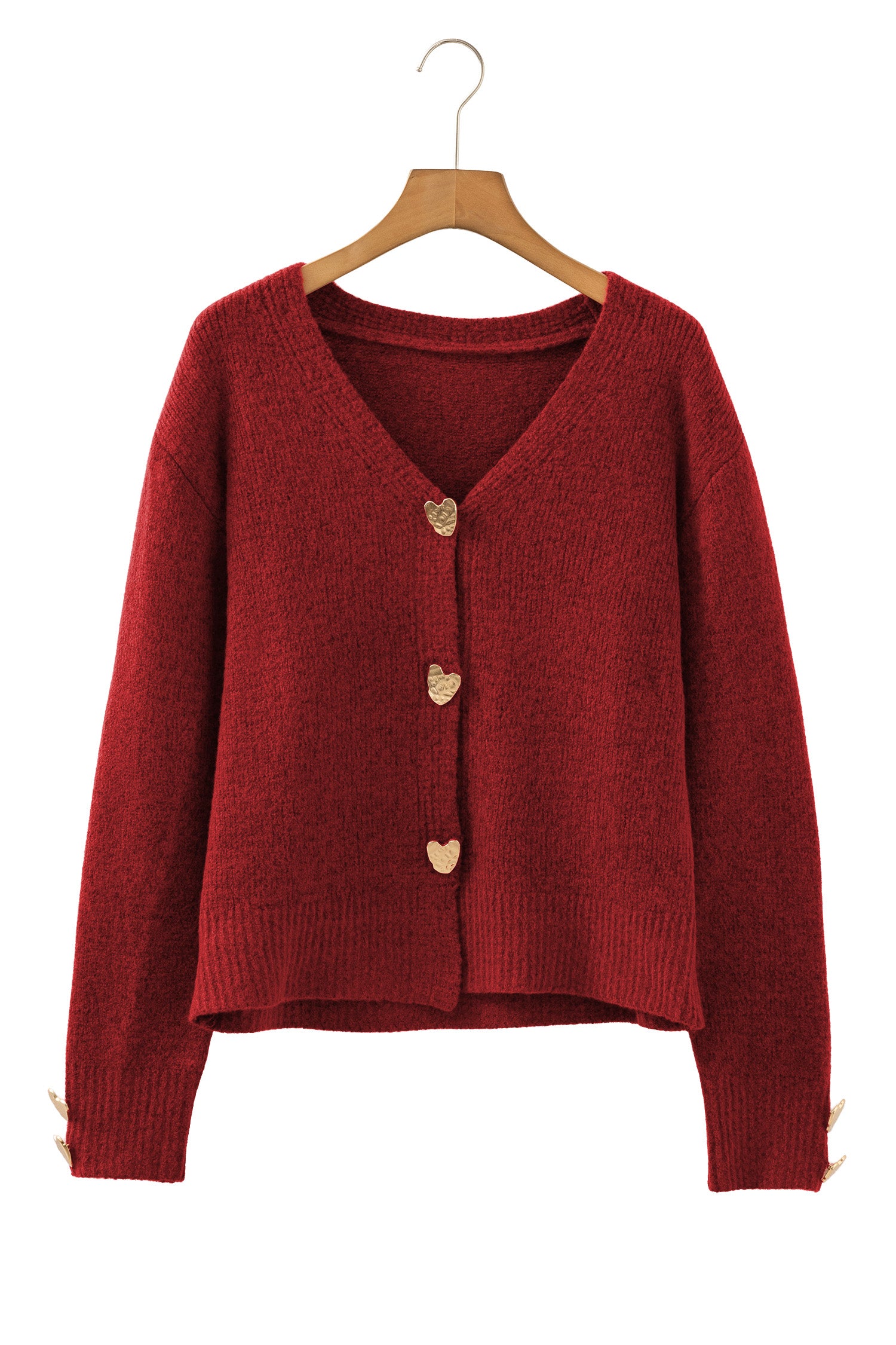 Heart Metal Button V Neck Cardigan Sweater