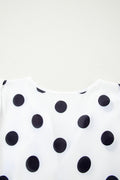 White Polka Dot Print Flutter Sleeve Striped Patchwork Babydoll Blouse