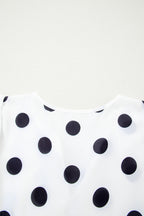 White Polka Dot Print Flutter Sleeve Striped Patchwork Babydoll Blouse