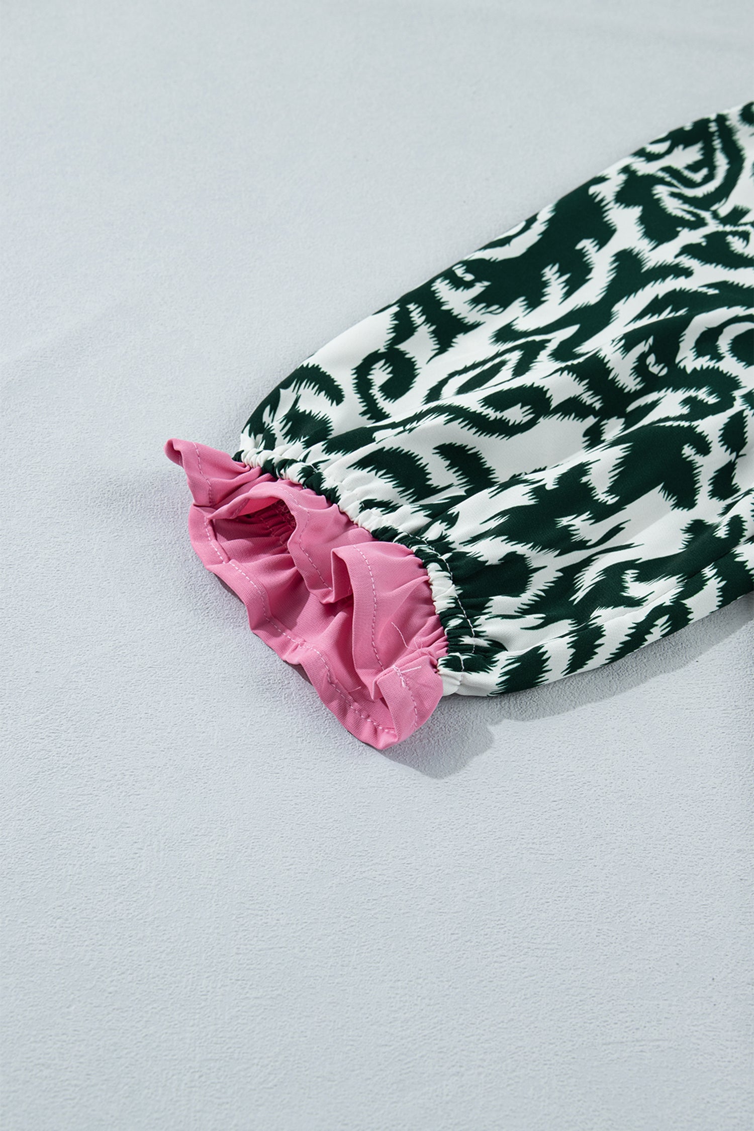 Damask Print Ruffled Colour Block Detail Half Sleeve Blouse