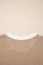Horse Shoe Pattern Contrast Trim Short Sleeve Sweater