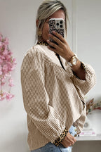 Stripe Leopard Patchwork Long Sleeve Shirt