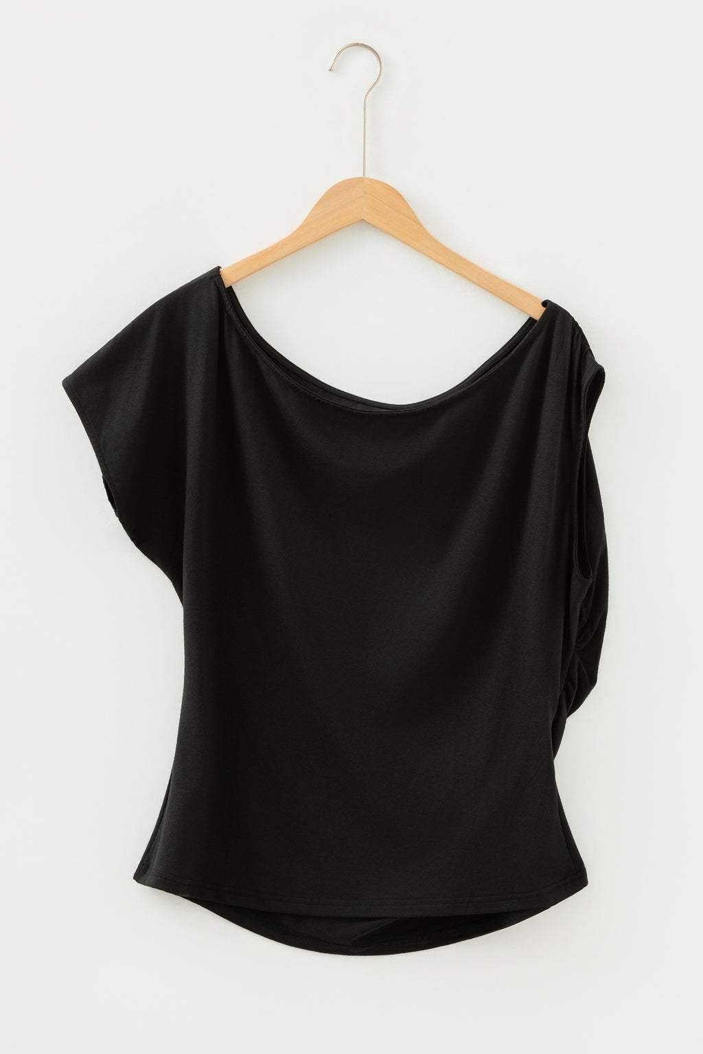 Plus Size Solid Color Asymmetric Neck Short Sleeve Blouse