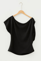 Plus Size Solid Color Asymmetric Neck Short Sleeve Blouse