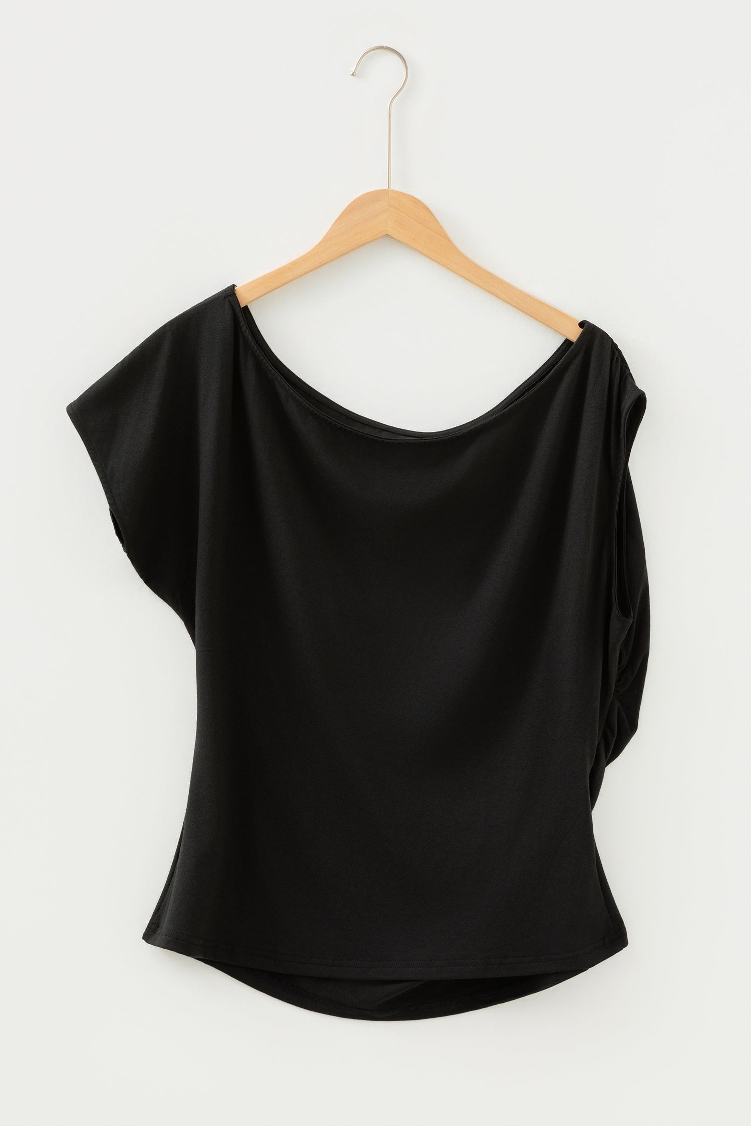 Plus Size Solid Color Asymmetric Neck Short Sleeve Blouse