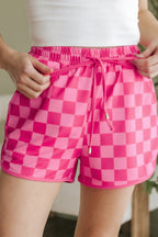 Checkered Drawstring Elastic Waist Casual Shorts