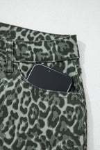 Grey Leopard Frayed Edge Wide Leg High Waist Jeans