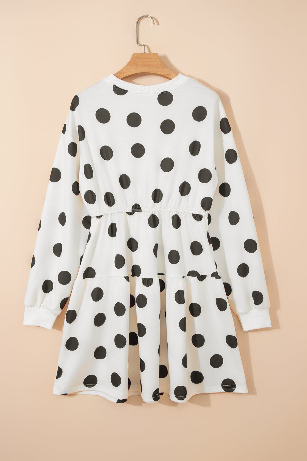 Polka Dot Printed Long Sleeve Flared Mini Dress