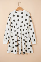 Polka Dot Printed Long Sleeve Flared Mini Dress