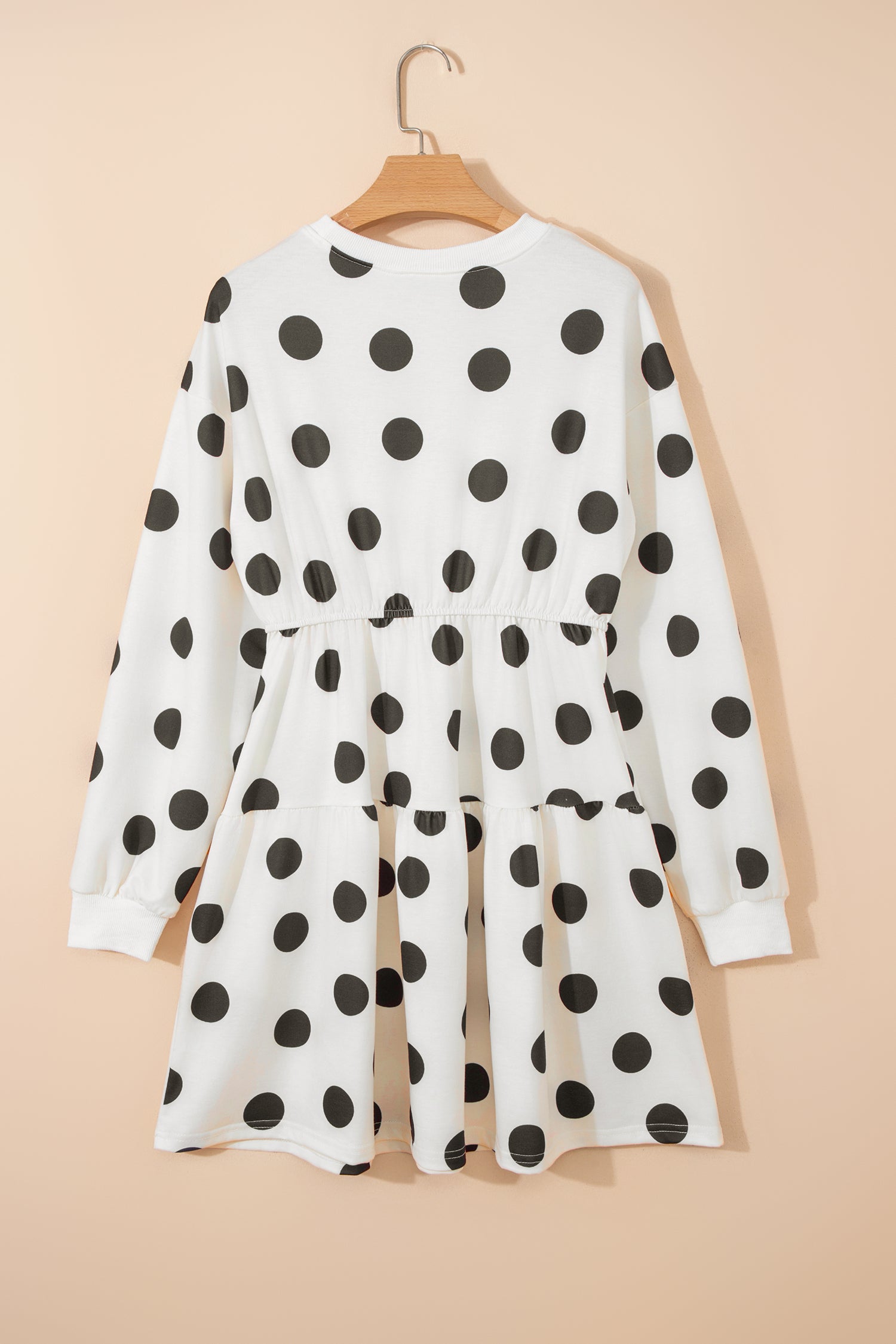 Polka Dot Printed Long Sleeve Flared Mini Dress