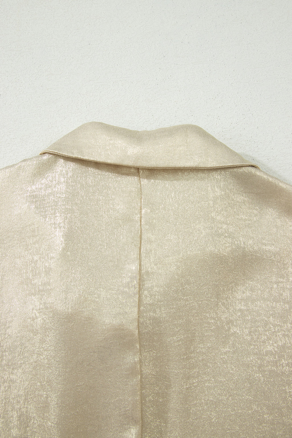 Collared V Neck Half Sleeve Metallic Top