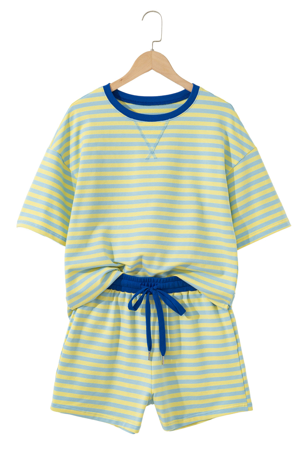 Striped Drop Shoulder Boxy Casual Terry Short Set