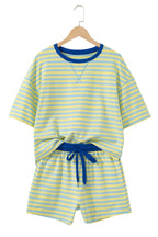 Striped Drop Shoulder Boxy Casual Terry Short Set