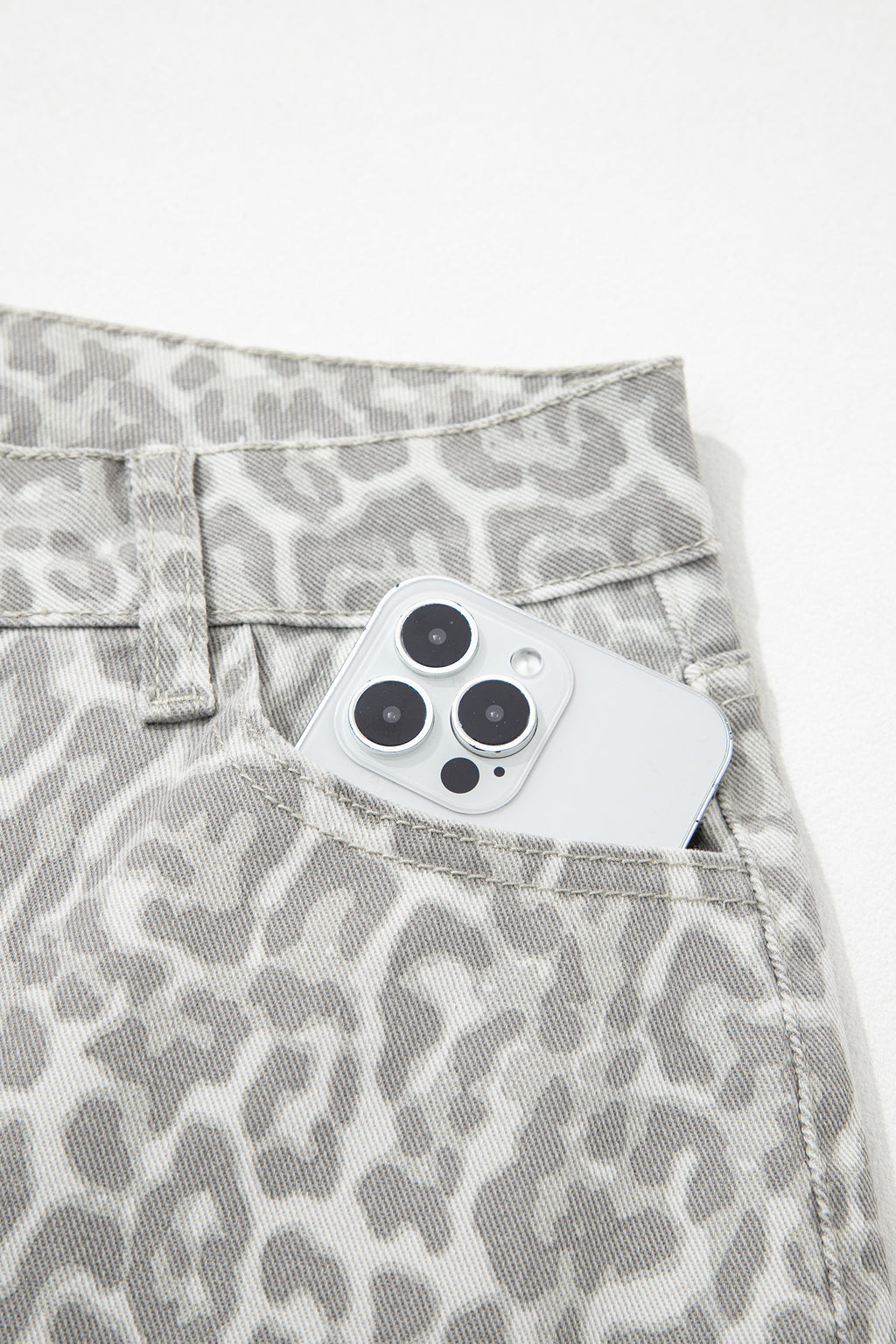 Leopard Frayed Edge Wide Leg High Waist Jeans