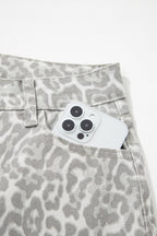 Leopard Frayed Edge Wide Leg High Waist Jeans