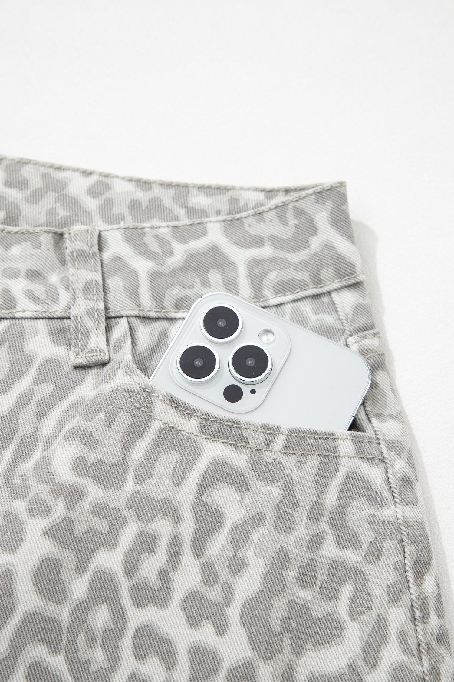 Leopard Frayed Edge Wide Leg High Waist Jeans