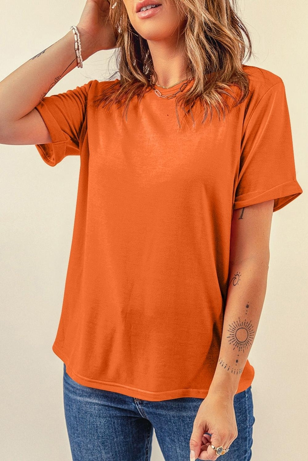 Casual Plain Crew Neck Tee