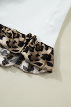 White Knitted Leopard Ruffle Patchwork Button Down Cropped Cardigan