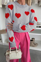 Stripe Contrast Heart Pattern Valentine Knit Sweater