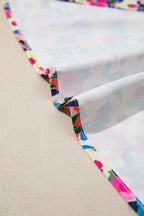 Pink Flower Print Frilled Collar Short Puff Sleeve Summer Blouse
