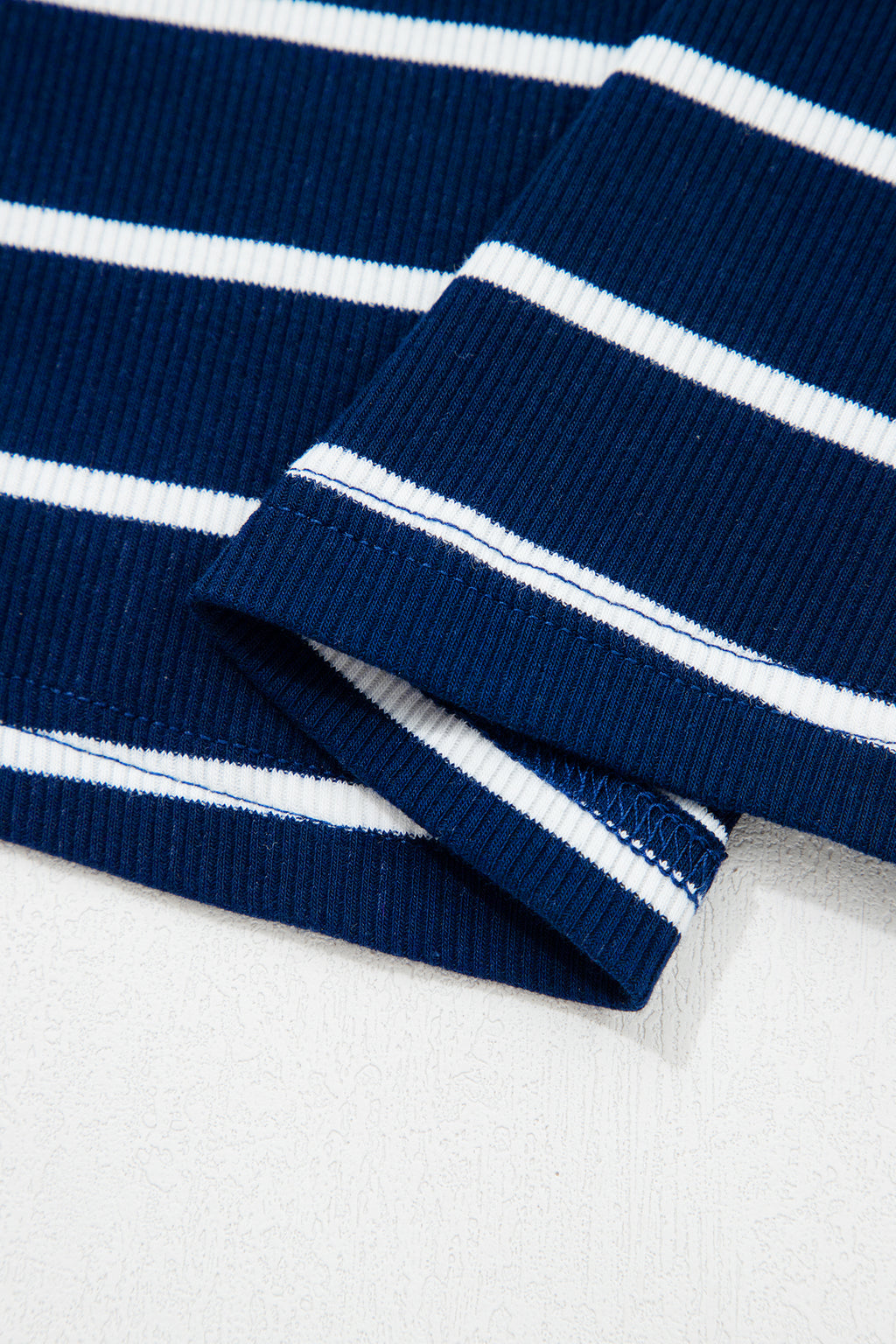 Stripe Stand Collar V Neck Elastic Cuffs Half Sleeve Dolman Top