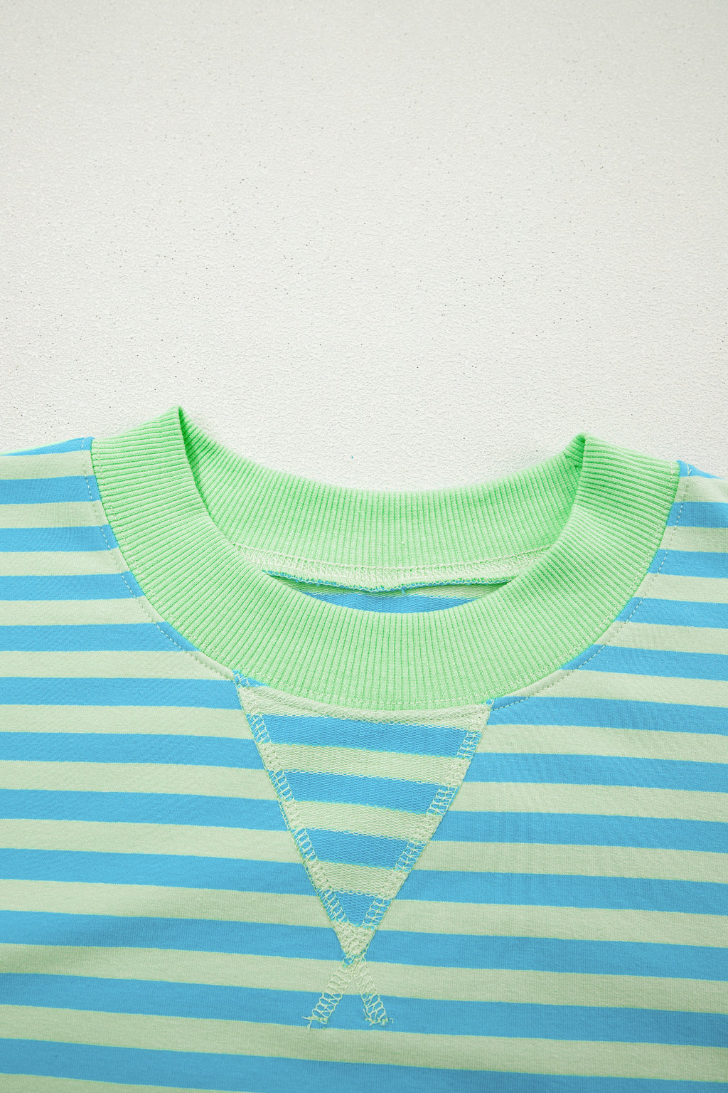 Striped Color Block Detail Long Sleeve Pullover Elastic Waist Pull On Shorts 2pcs Set