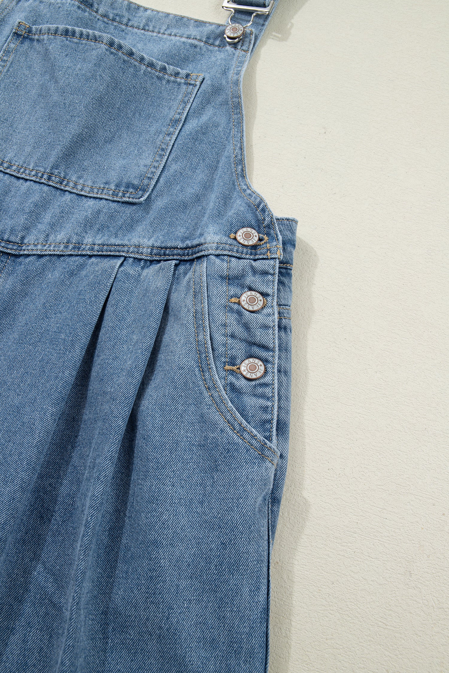 Dusk Blue Pleated Wide Leg Retro Pocketed Denim Jumpsuit