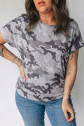 Grey Plus Size Camo Print Casual T Shirt