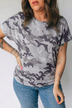 Grey Plus Size Camo Print Casual T Shirt